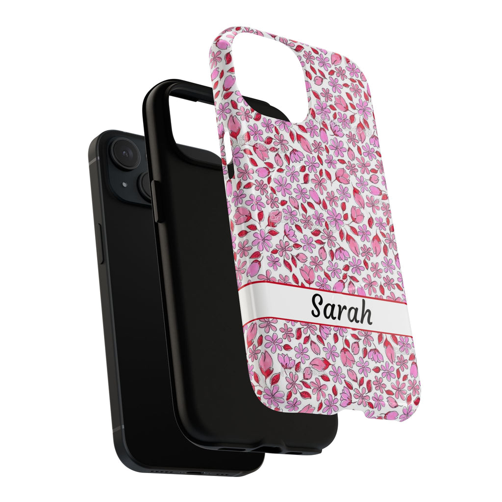 Personalizable Red and Pink Floral Tough Magnetic Case Customizable Phone Case