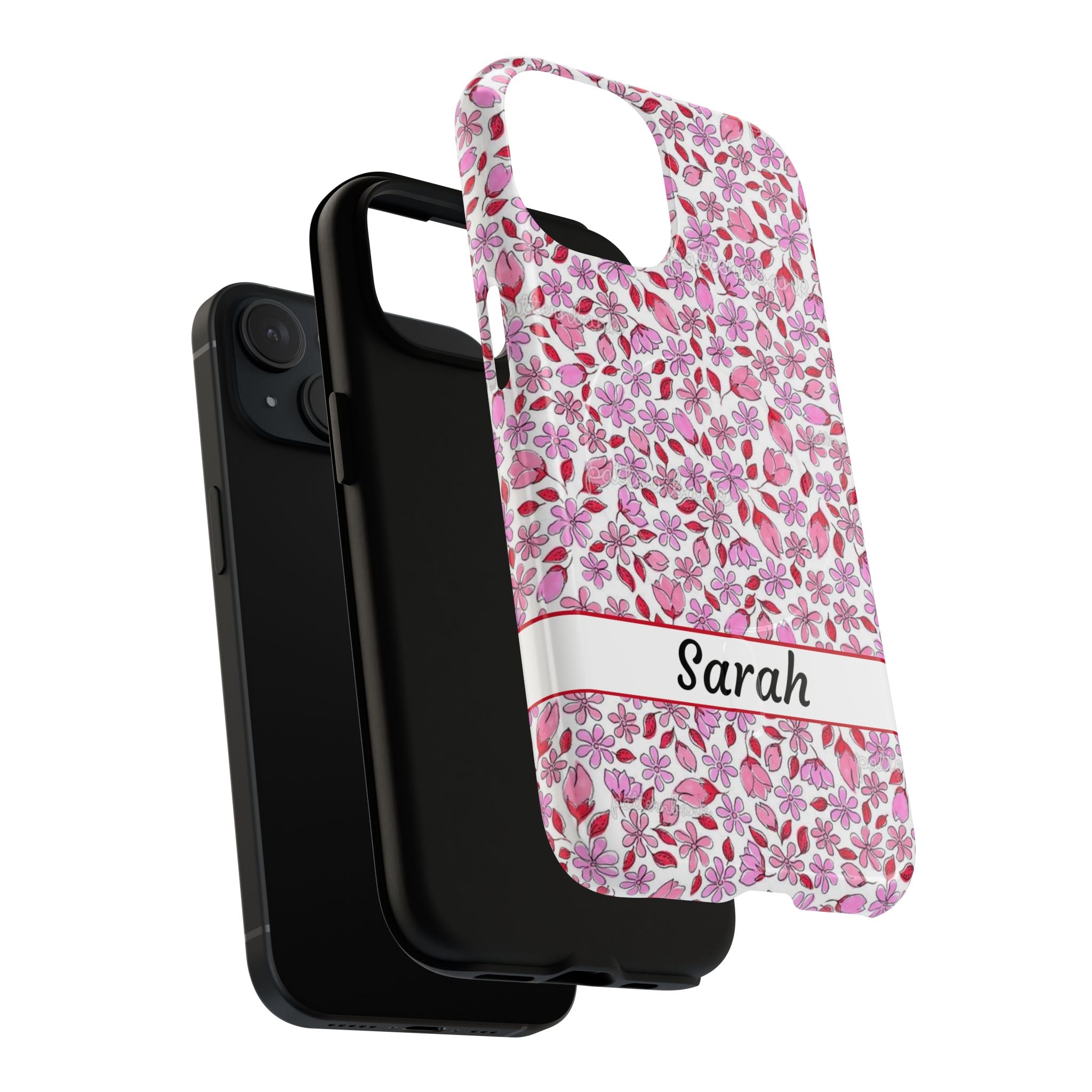 Personalizable Red and Pink Floral Tough Magnetic Case Customizable Phone Case