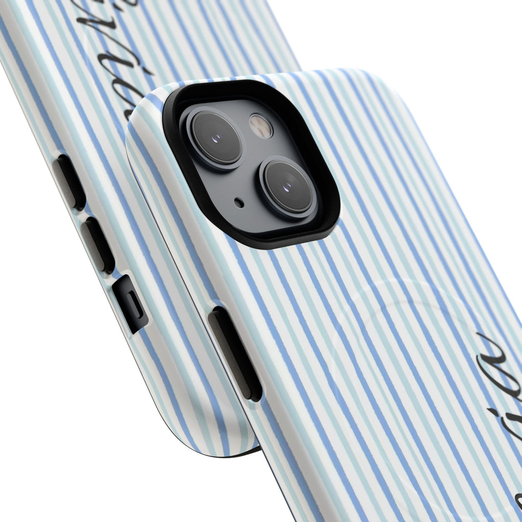 Personalized Light Blue Striped Tough Magnetic Phone Case
