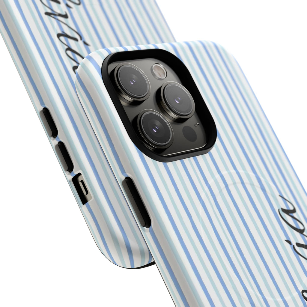 Personalized Light Blue Striped Tough Magnetic Phone Case