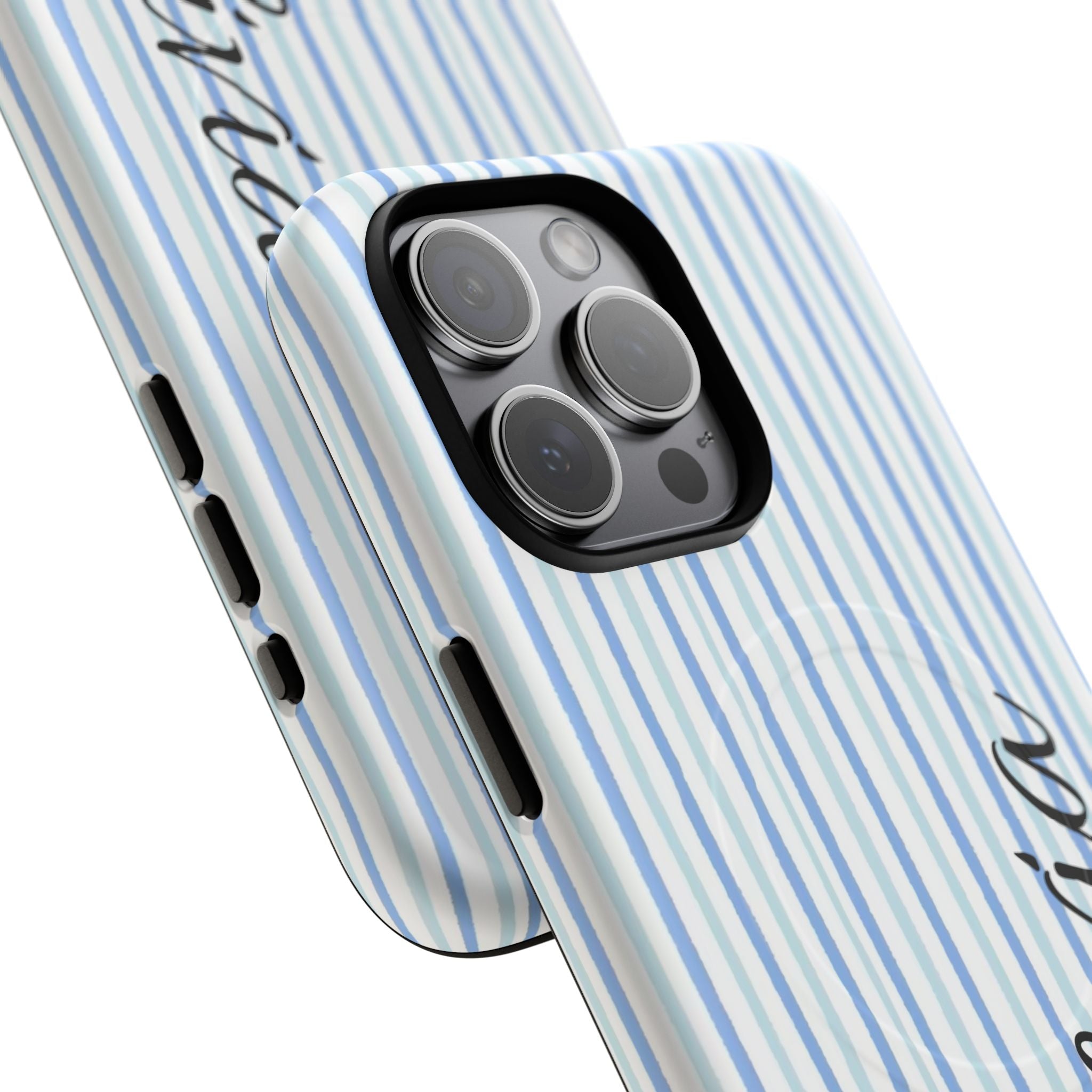 Personalized Light Blue Striped Tough Magnetic Phone Case