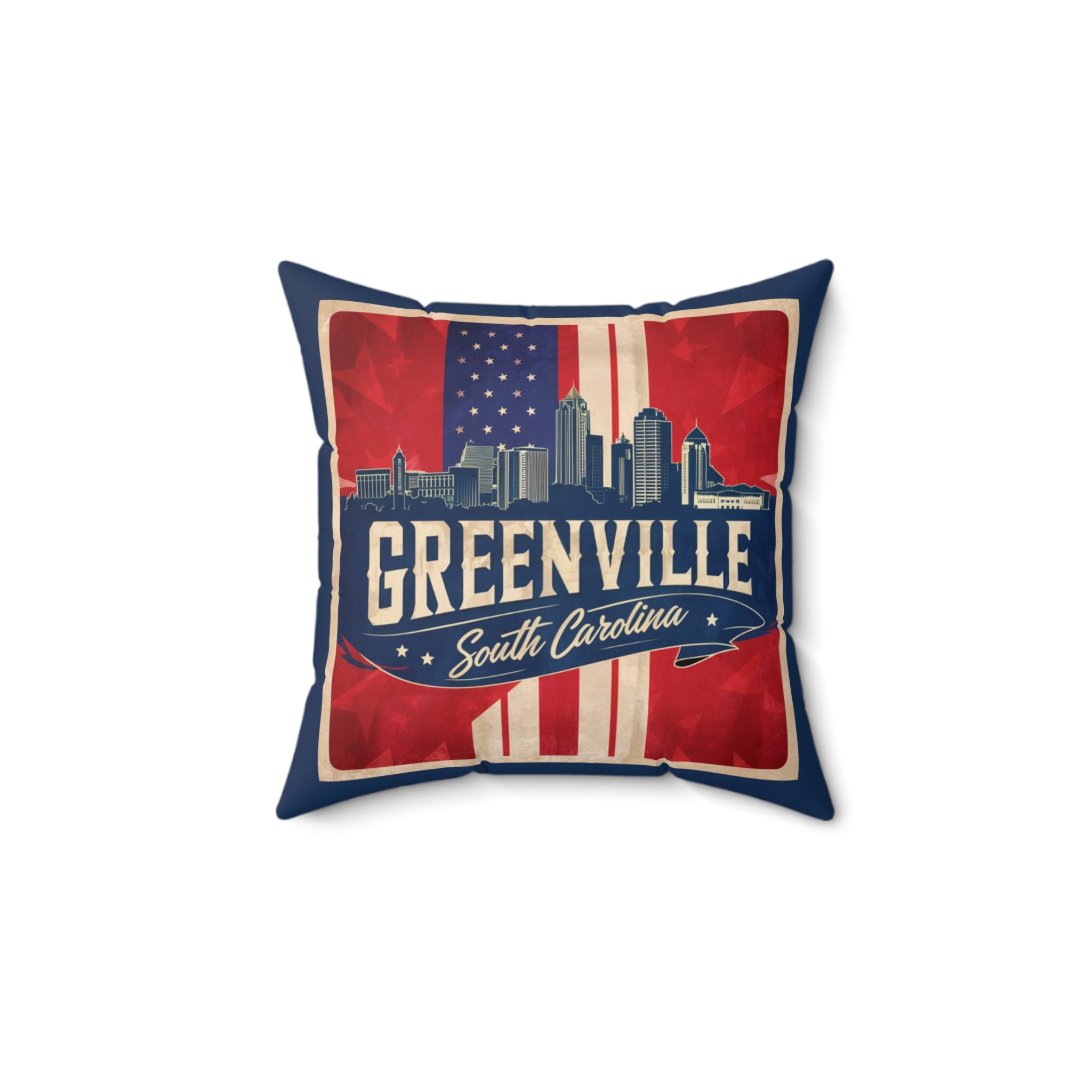 Greenville SC Statement Throw Pillow — Square Spun Polyester Accent Pillow