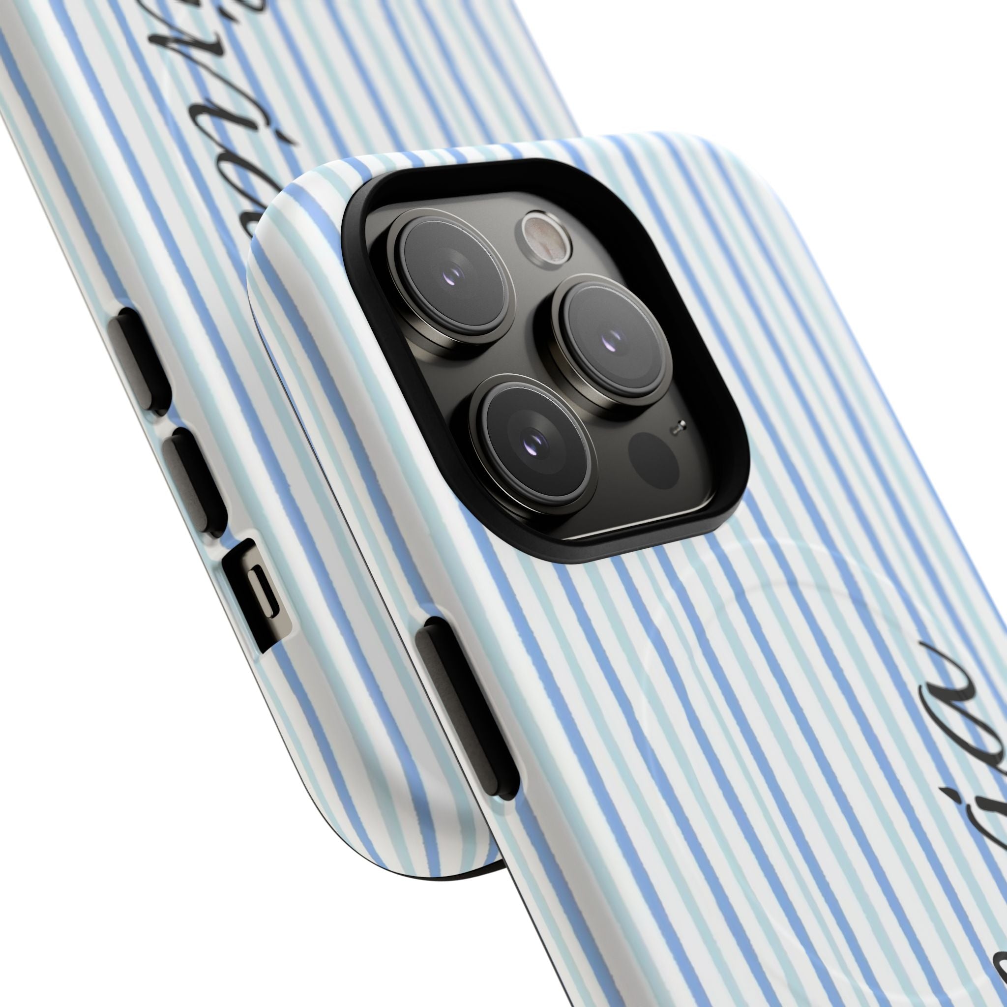 Personalized Light Blue Striped Tough Magnetic Phone Case