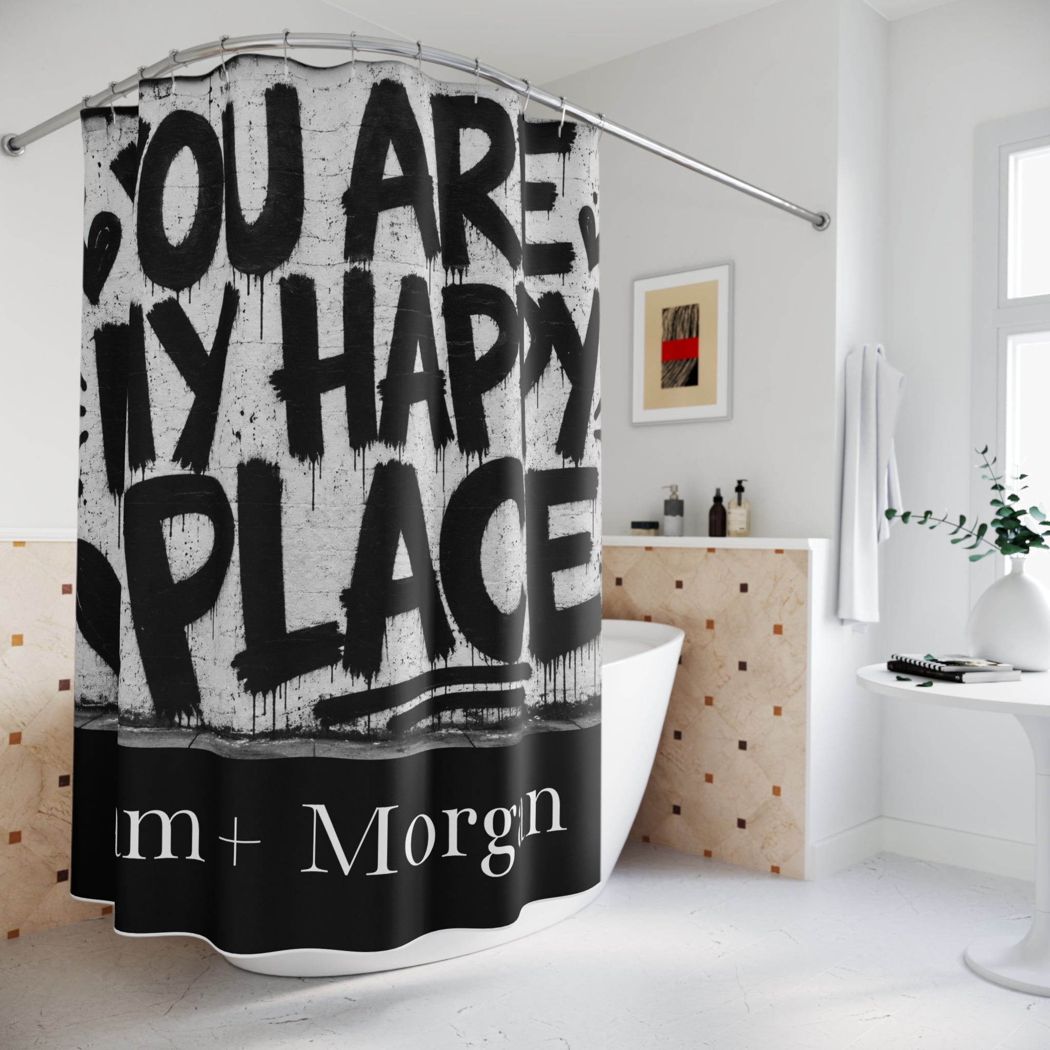 You Are My Happy Place Shower Curtain Romantic Bathroom Decor