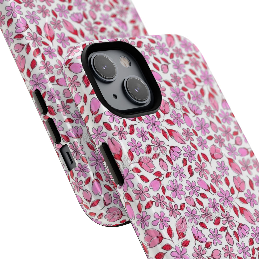 Personalizable Red and Pink Floral Tough Magnetic Case Customizable Phone Case
