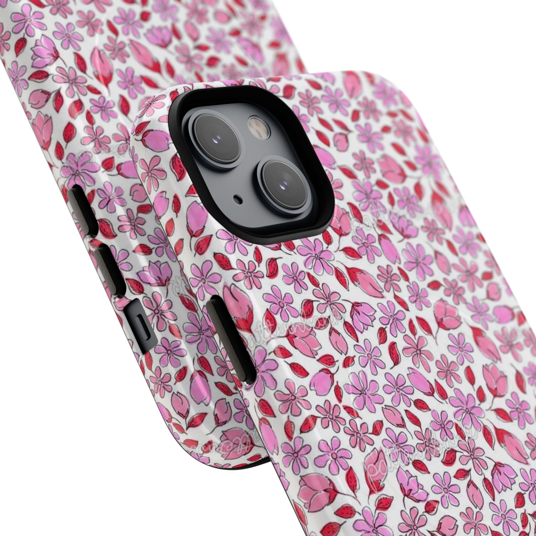 Personalizable Red and Pink Floral Tough Magnetic Case Customizable Phone Case