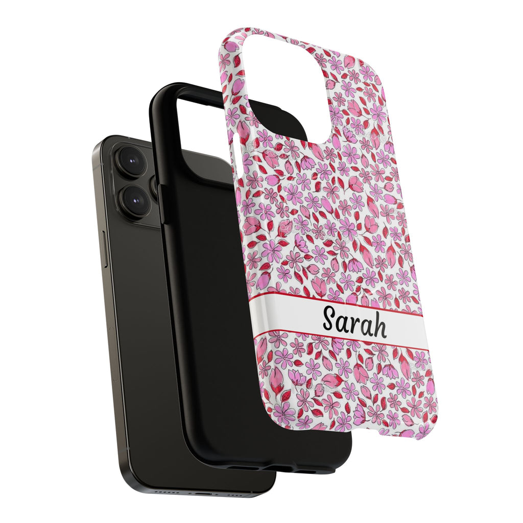 Personalizable Red and Pink Floral Tough Magnetic Case Customizable Phone Case