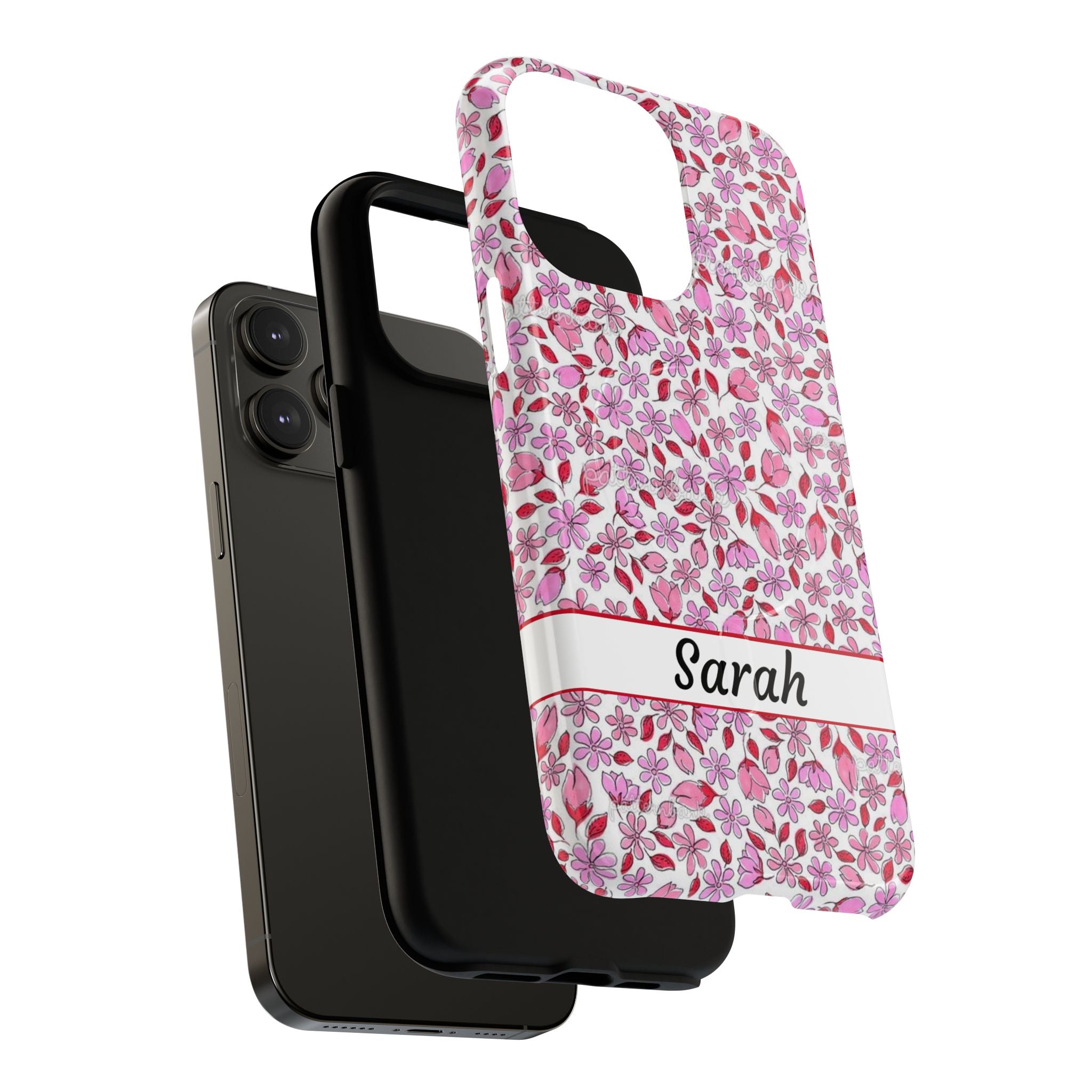 Personalizable Red and Pink Floral Tough Magnetic Case Customizable Phone Case